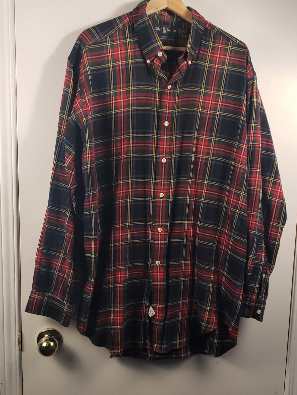 Vintage Ralph Lauren Red, Navy & Yellow Plaid Button-Down Shirt Size Large